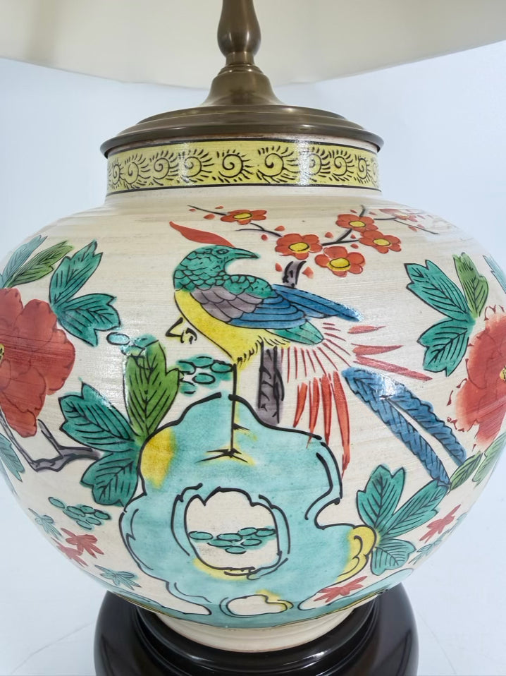 Tan, Rust & Green Porcelain Lamp w/ Shade