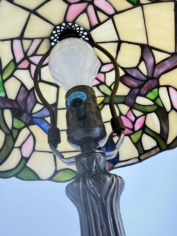 Cream, Pink & Blue Tiffany Style Lamp