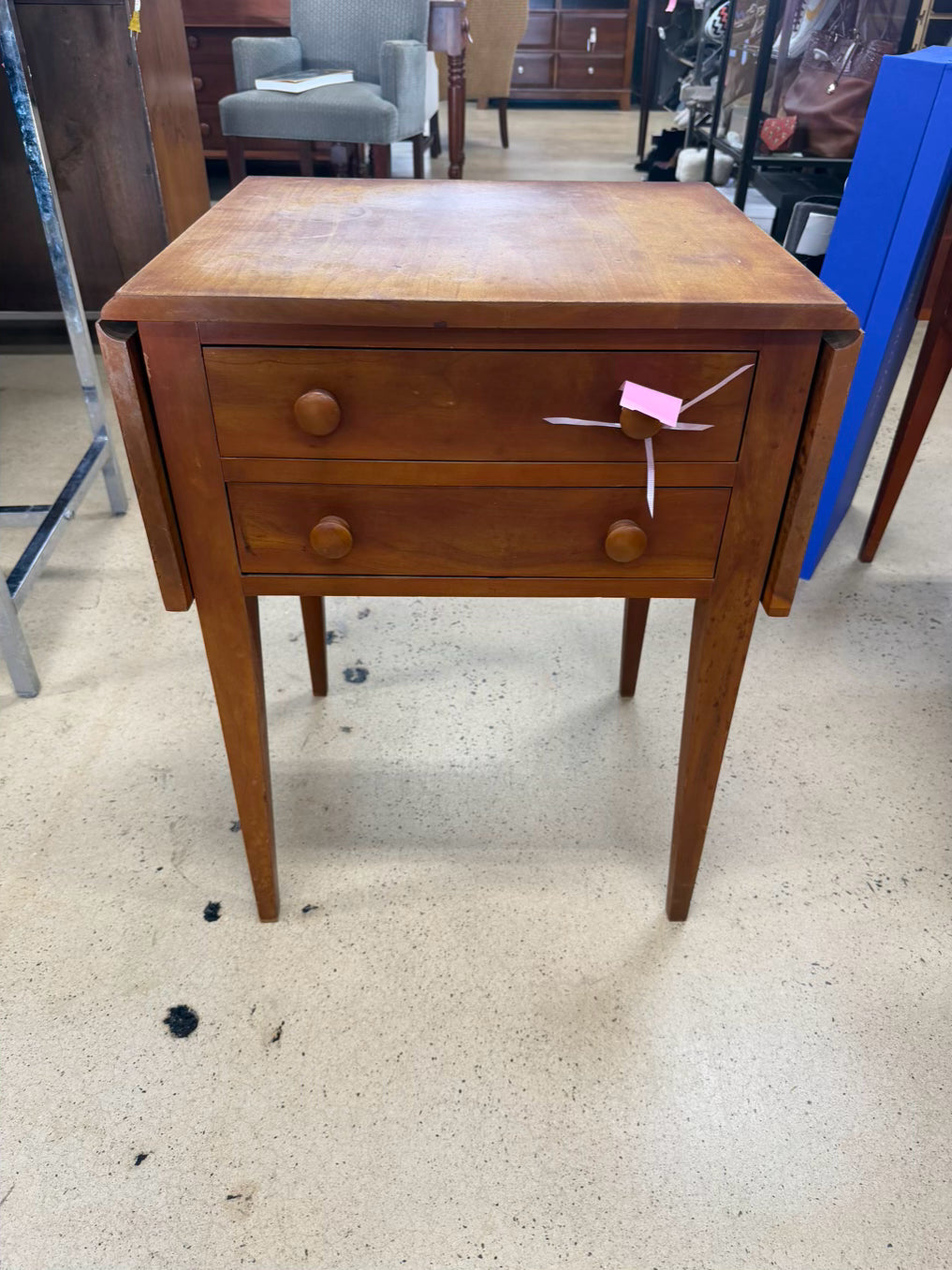 VINTAGE Light Wood Drop Leaf Table w/ 2 Drawers