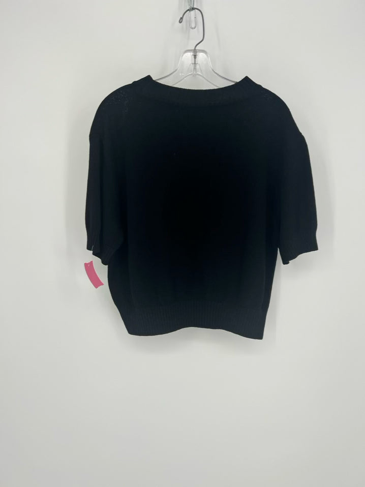 ST JOHN BASICS Size L Black Knit Short Sleeve Sweater