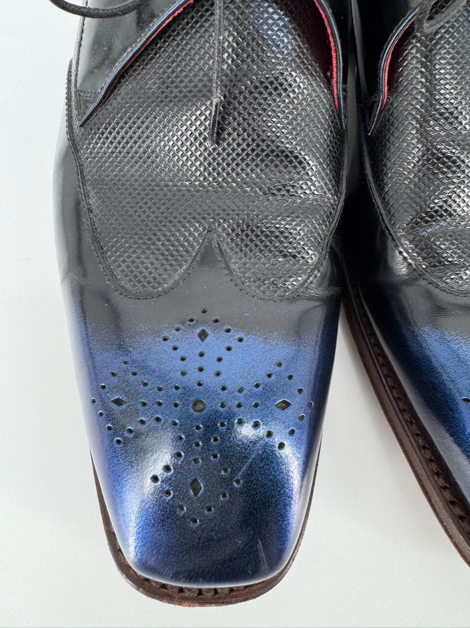 JEFFERY WEST Size 9.5 Blue & Black Leather 'Villain' Dress Shoes