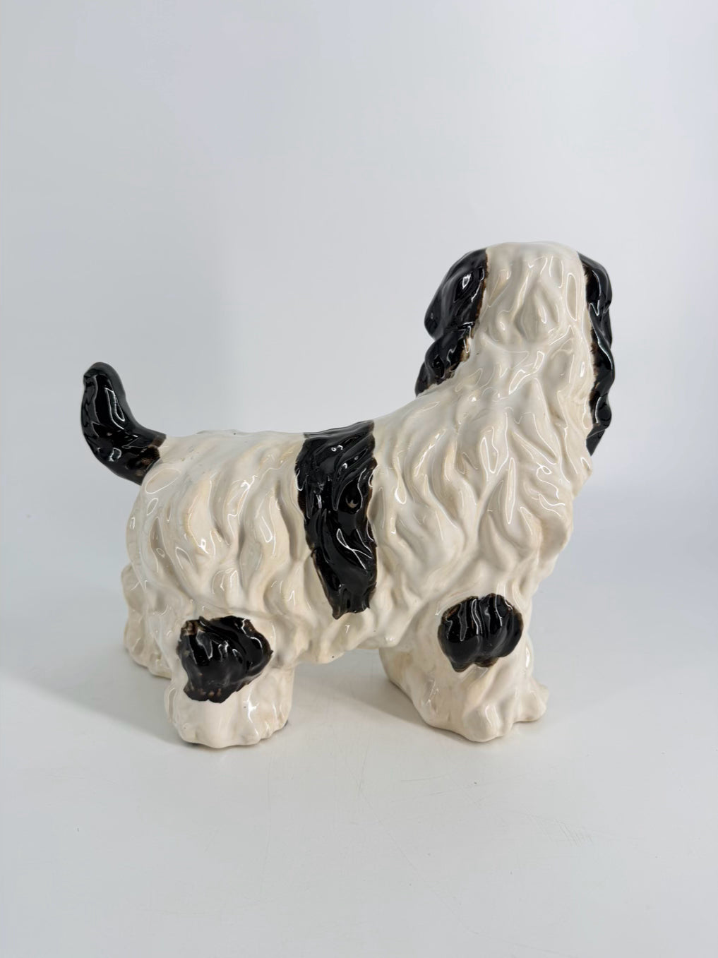 Black & White Ceramic Staffordshire Style Cavalier King Charles Dog Figure