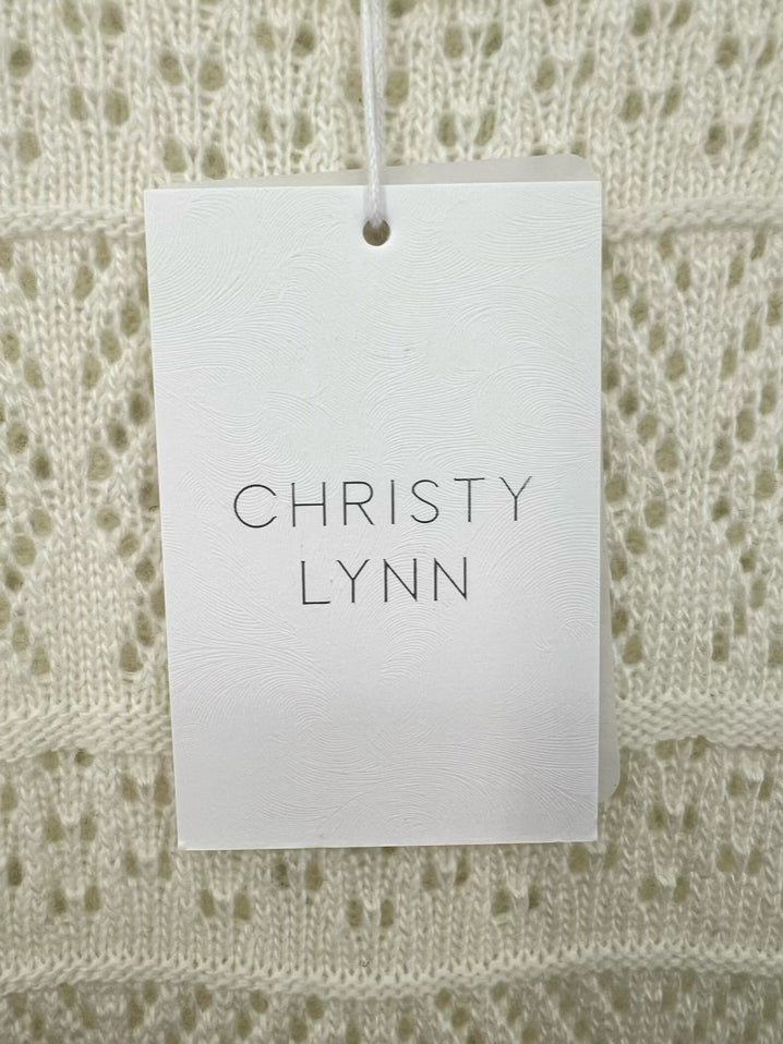 CHRISTY LYNN Size M Ivory Sheer Scallop Ruffle Sweater NWT