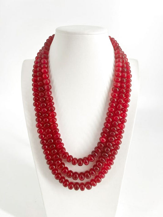 Ruby Quartz Beaded Layered Necklace w/ Gold Cord