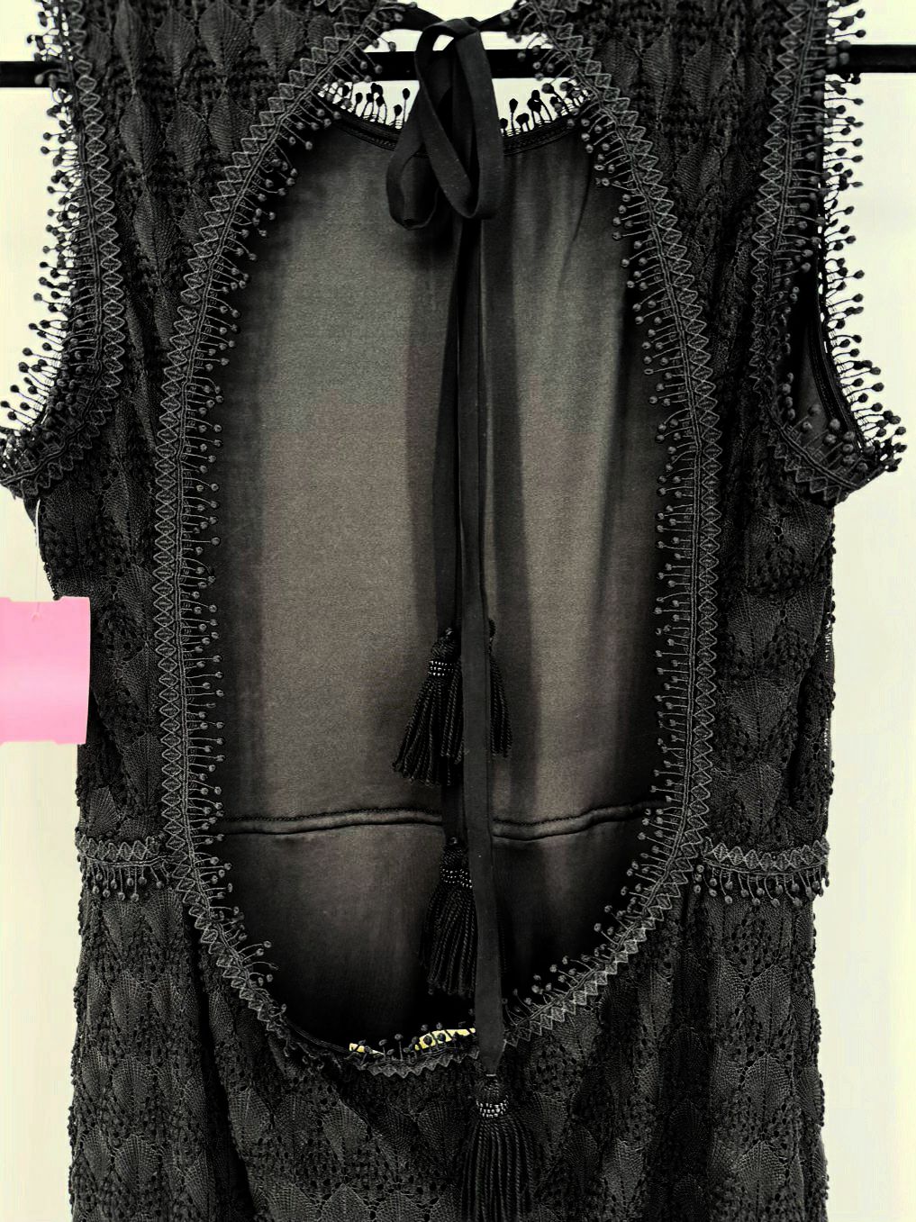 WAIMARI Size M Black Mesh Fringe Sleeveless Maxi-Dress NWT