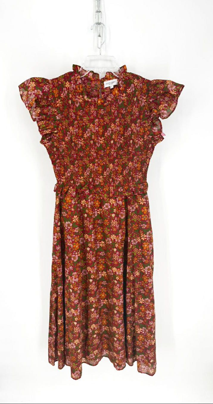 OLIVIA JAMES Size L Burgundy Print Floral Maxi-Dress