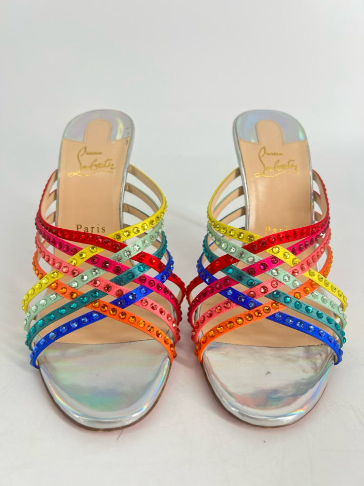 CHRISTIAN LOUBOUTIN Size 40 Multi Color Leather Marthastrass 100 Crystal Slide Pumps