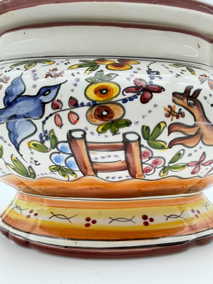 HOLU PORTUGAL Brown & Yellow Pottery Hand Painted Soup Tureen