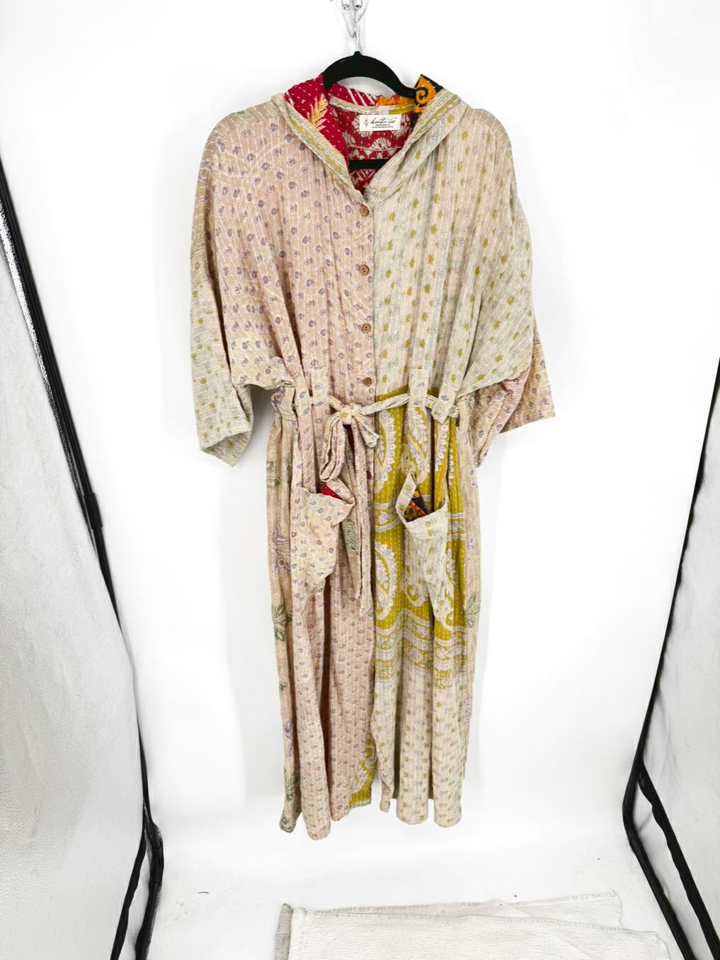 KANTHA BAE Size Wmn's Free Size Beige Hooded Print Belted Jumpsuit