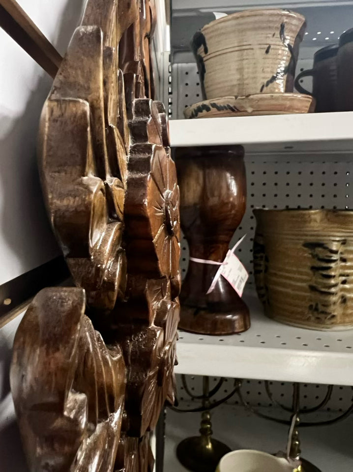 Wood Carved Bow & Floral Wall Hanging