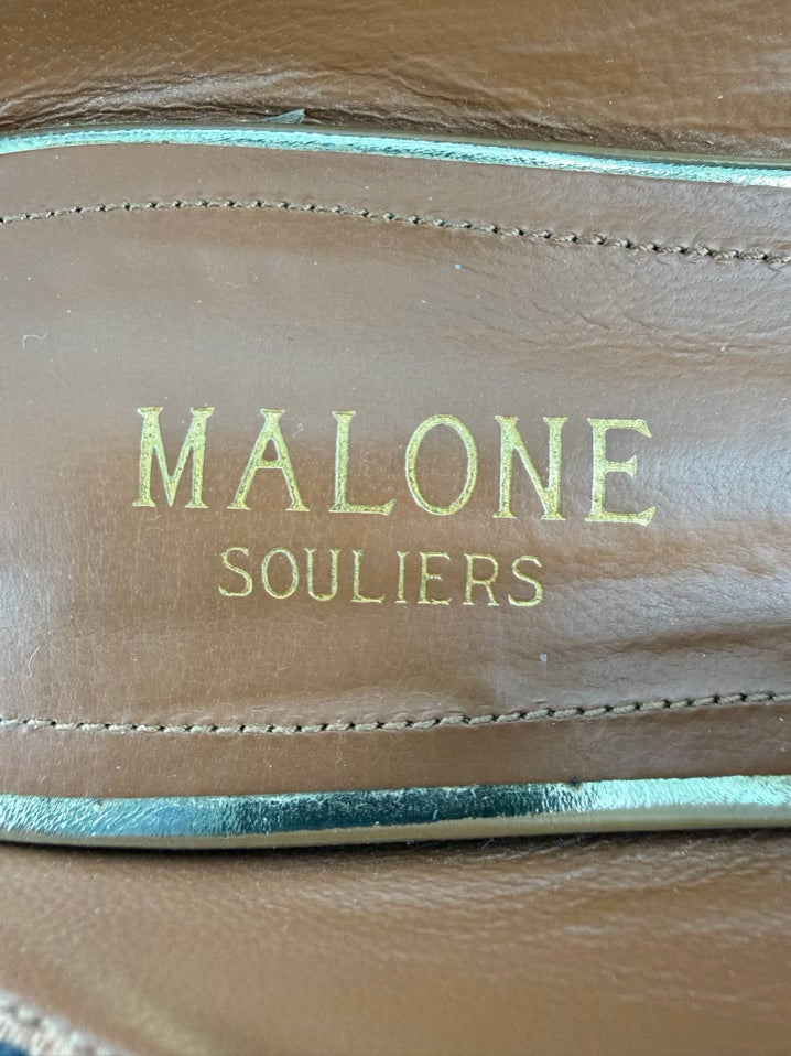 MALONE SOULIERS Size 8 Black & Gold Leather Flats