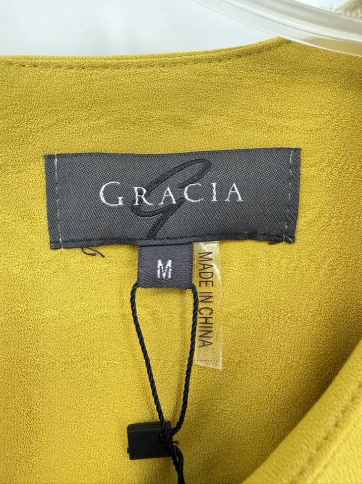 GRACIA Size M Pea Green Blouse NWT
