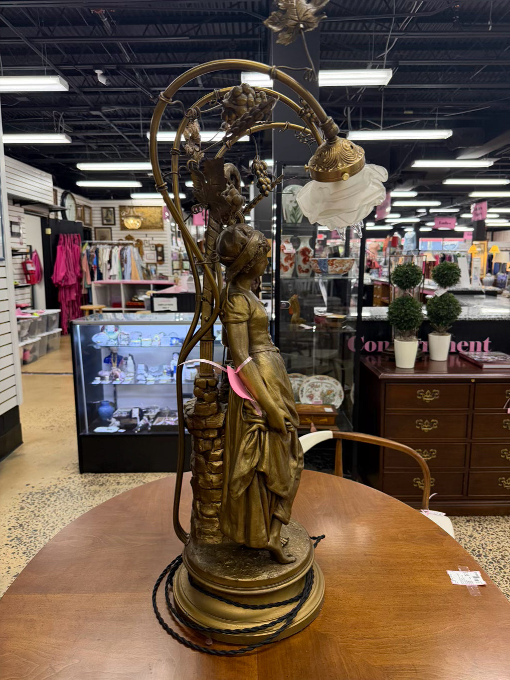HENRI PLES Art Nouveau Woman by the Well Gold Metal Lamp