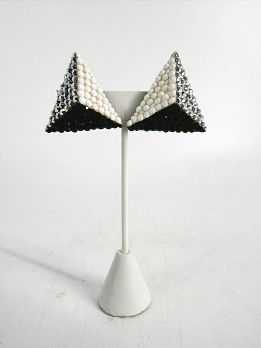 VINTAGE RICHARD KERR Black, White, & Grey Triangle Art Deco Clip on Earrings