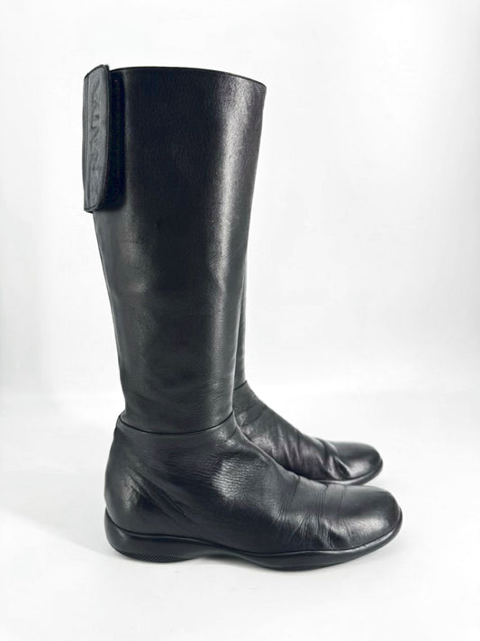 PRADA Size 38.5 Black Leather Boots