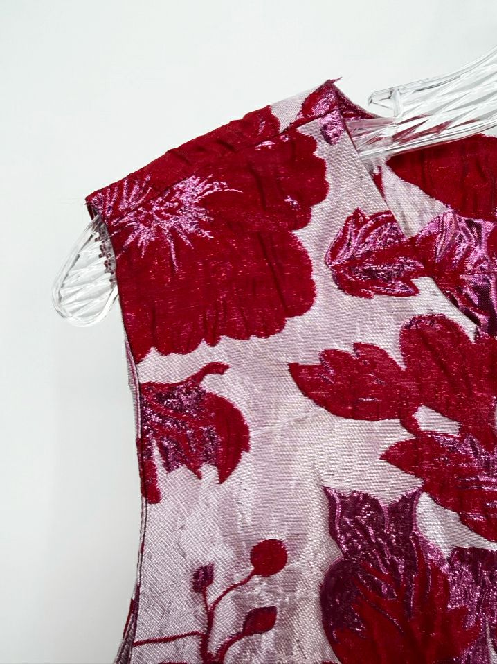 FRANCES VALENTINE Size L Pink & Red Jacquard Floral Sleeveless Dress NWT