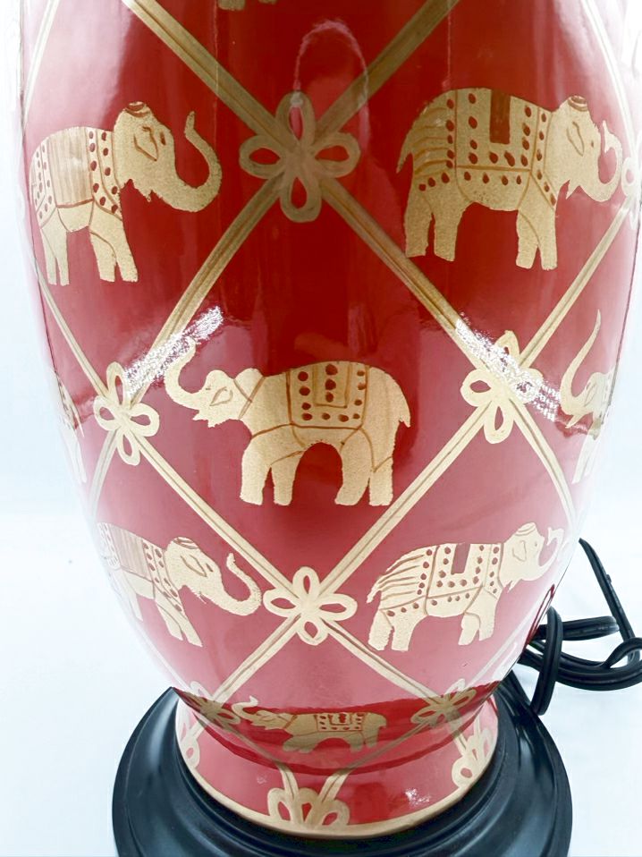 Rust & Gold Ceramic Elephant Lamp w/ Shade