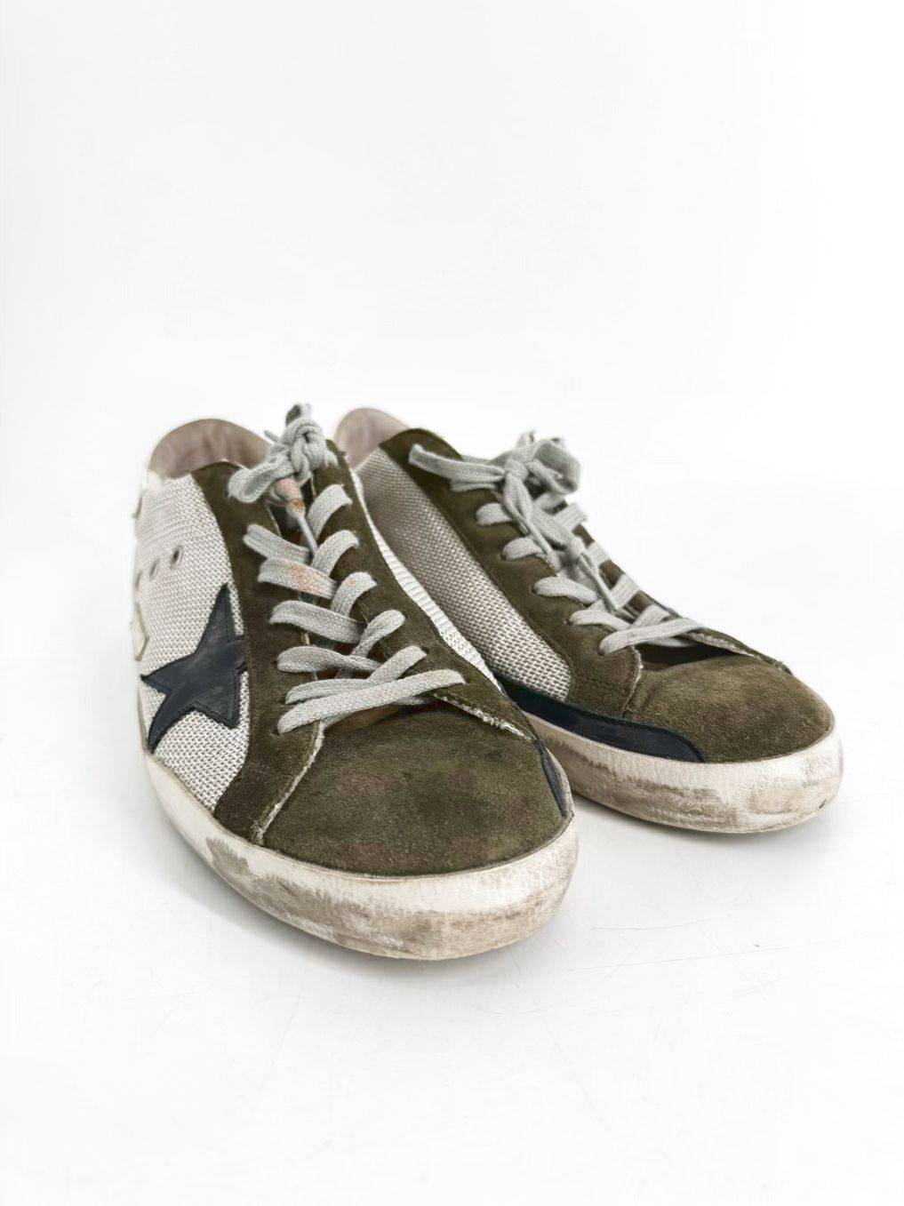 GOLDEN GOOSE Size 45 Olive & Cream Leather Sneakers