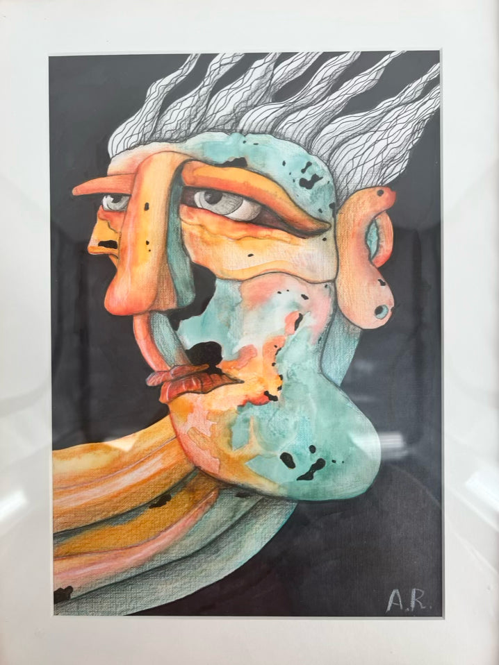 ANNA RESHETNIKOVA Surrealism Drawing in Gold Frame
