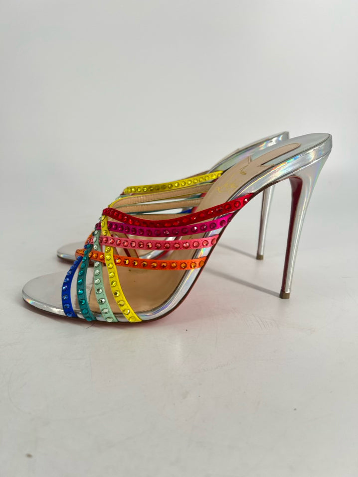 CHRISTIAN LOUBOUTIN Size 40 Multi Color Leather Marthastrass 100 Crystal Slide Pumps