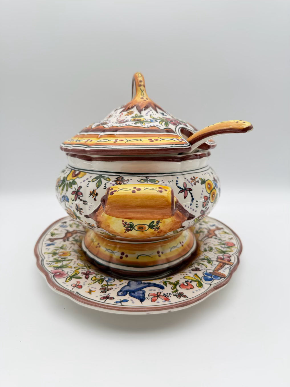 HOLU PORTUGAL Brown & Yellow Pottery Hand Painted Soup Tureen