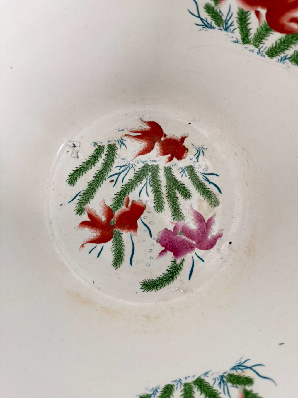 Green, White & Gold Porcelain Fish Bowl Oriental Planter