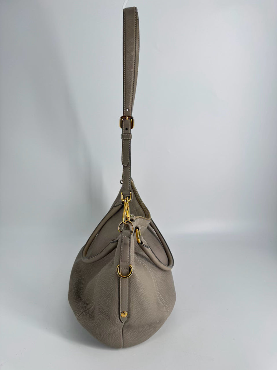 PRADA Gray Pebbled Leather Purse