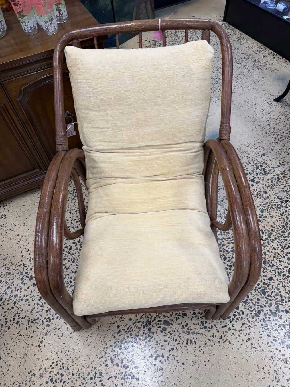VINTAGE Medium Wood Bamboo Chair w/ Ottoman
