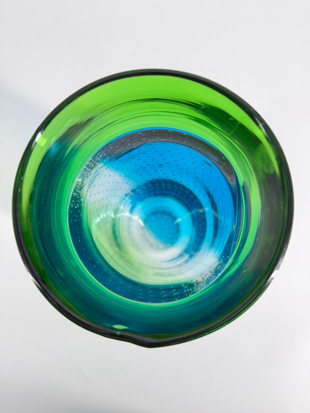 Blue & Green Hand Blown Bubble Glass Cylinder Vase