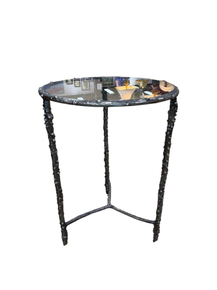 Silver Tone Metal Rustic Wood Look Side Table
