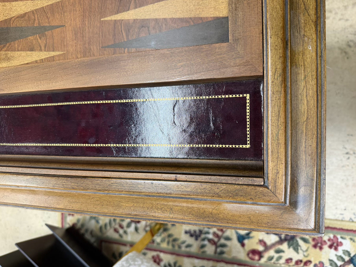 ANTIQUE Wood Game Table w/ Game Side & Solid Top