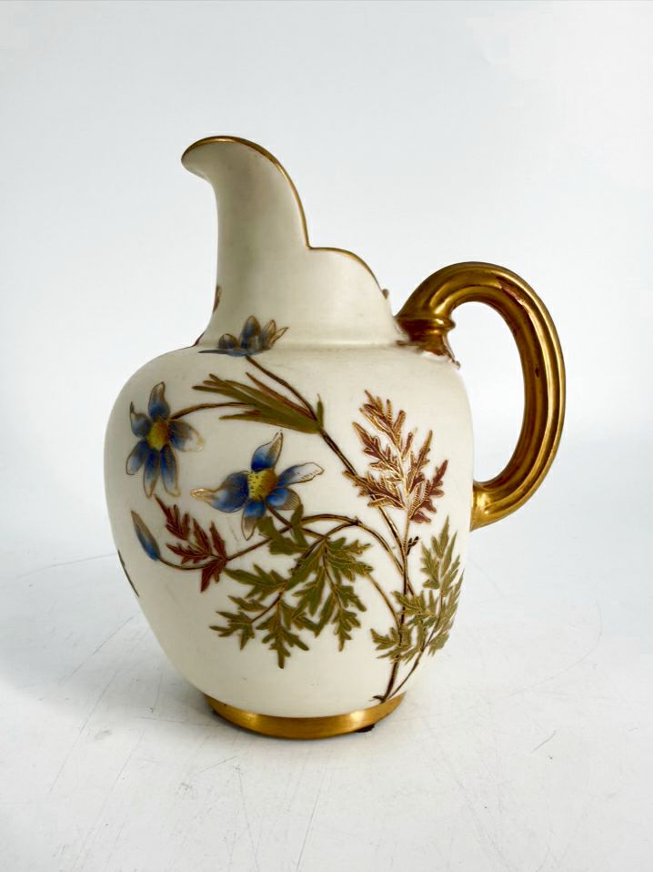 ROYAL WORCESTER Cream, Green & Blue Flatback Pitcher