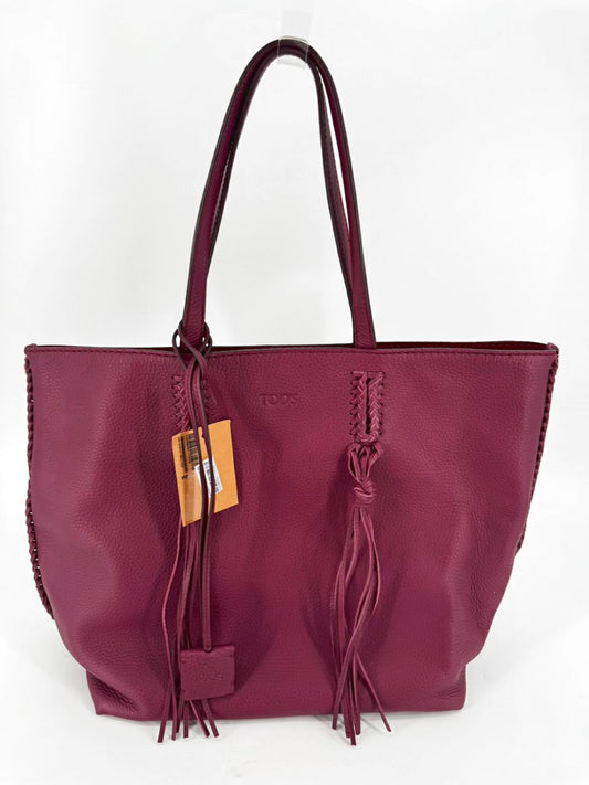 TODS Wine Leather Tassel Tote NWT