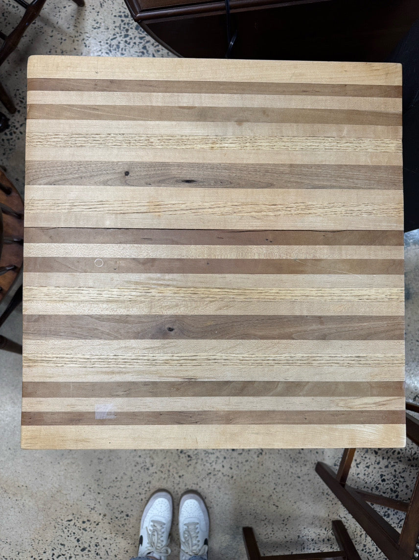 Natural Wood Square Butcher Block w/ Metal Studs on Rounded Legs