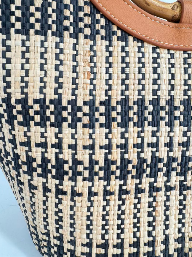 J MCLAUGHLIN Cream & Black Rattan Purse