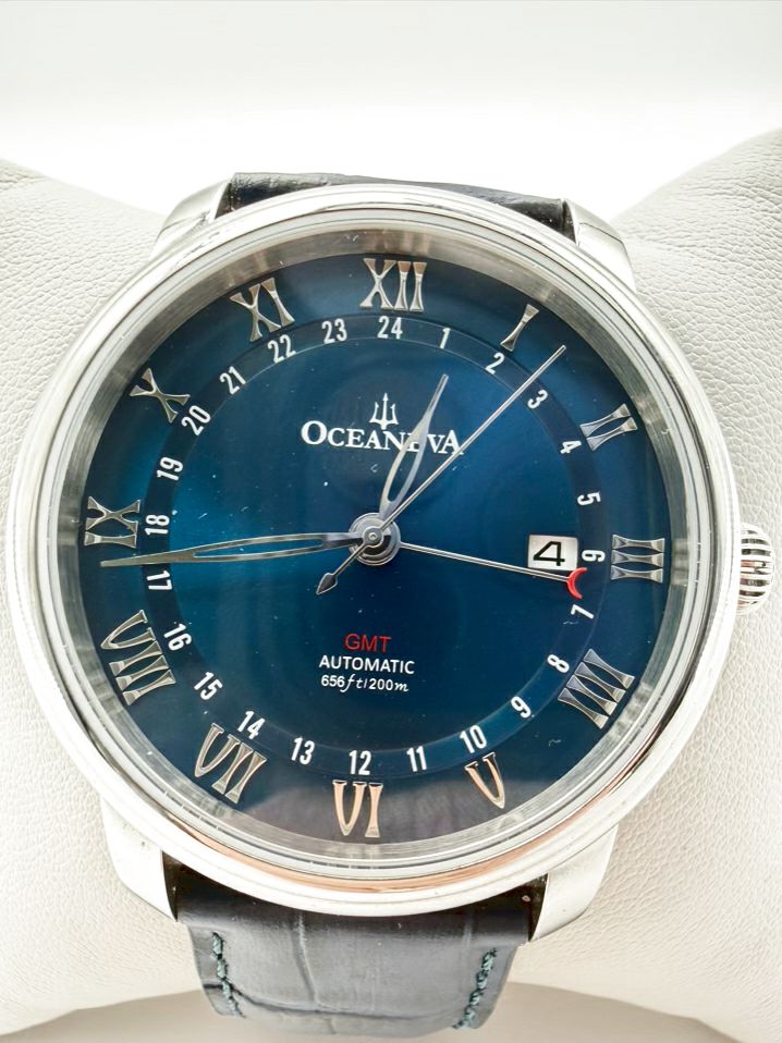 OCEANEVA Navy Leather Automatic Watch