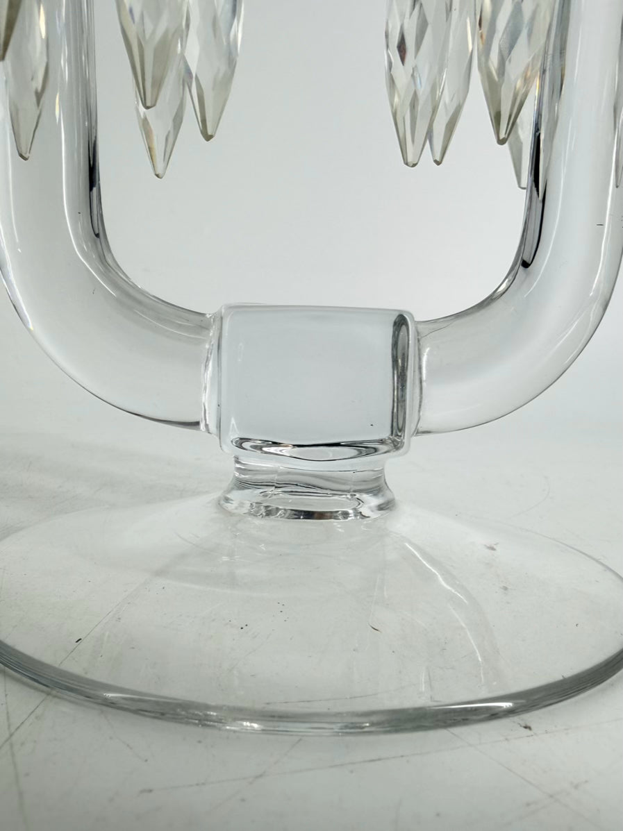 HEISEY Clear Glass Pair Of Candleholders w/ Babiches