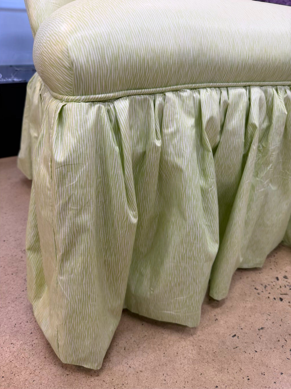 VINTAGE Green & White Stripe Chair w/ Ruffled Skirt