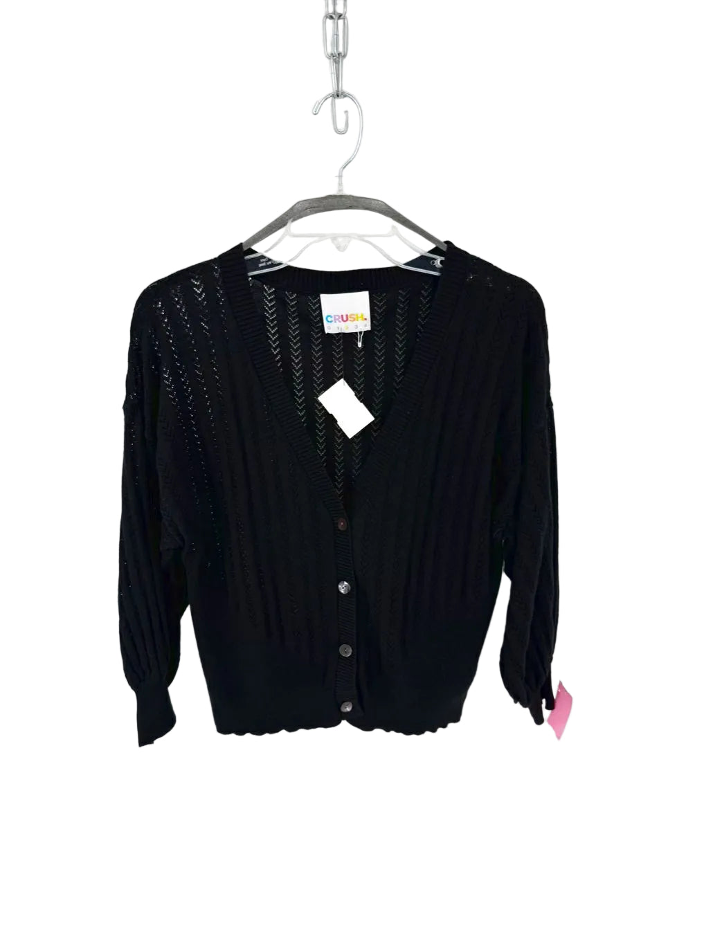 CRUSH Wmn's Size S Black Pointelle Cotton, Silk & Cashmere Cardigan NWT