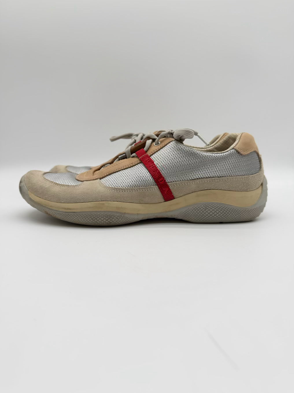 PRADA MENS Size 9.5 Tan & Silver Sneakers