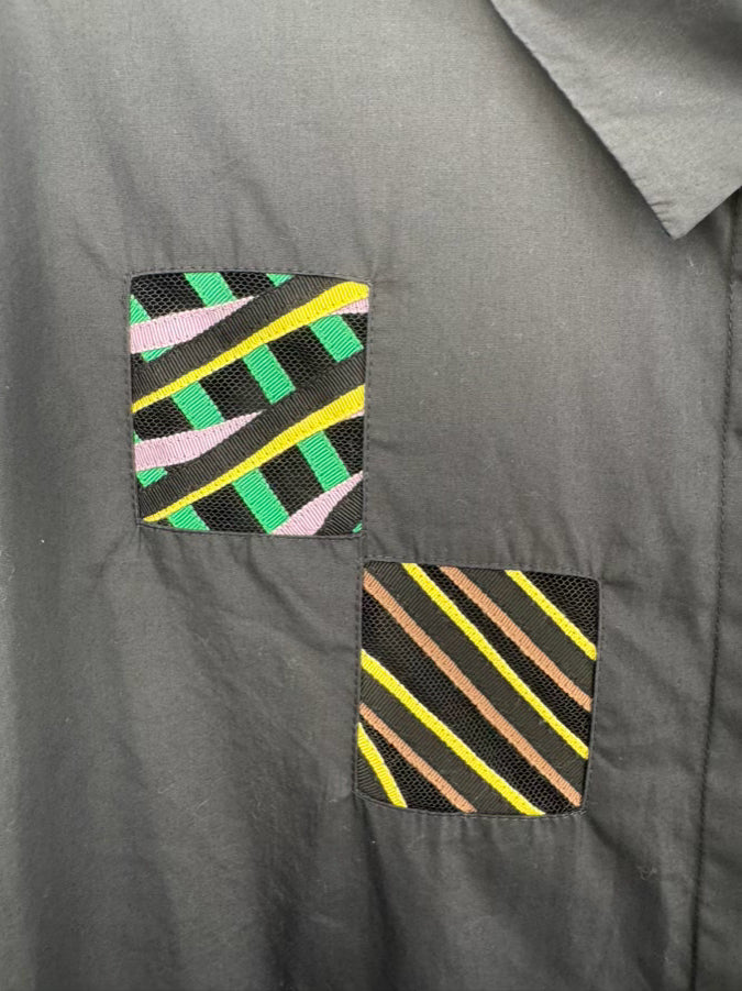 AKRIS Size 18 Black Patches Blouse