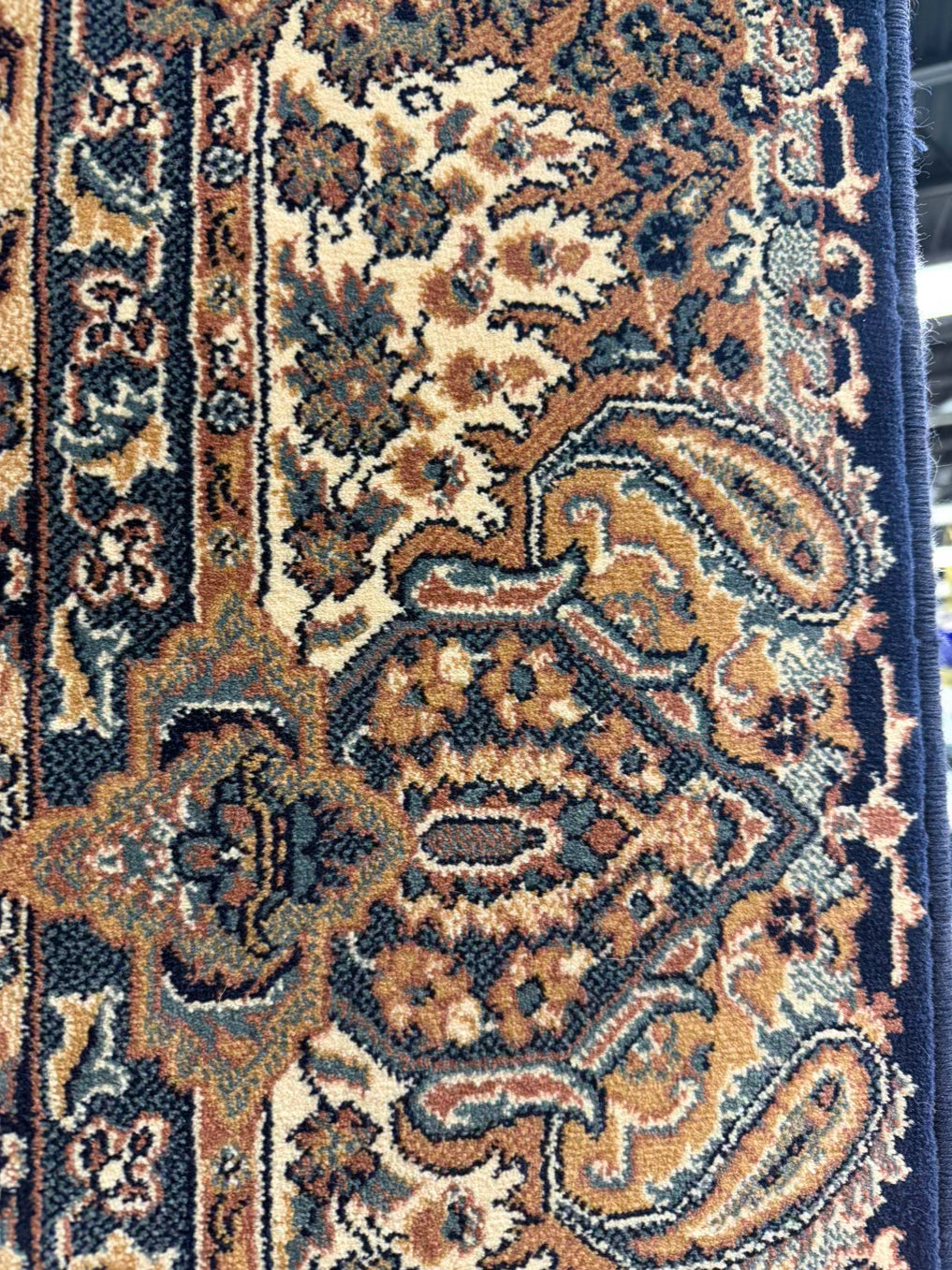 KURDAMIR Navy, Salmon Oriental Area Rug w/ Fringe