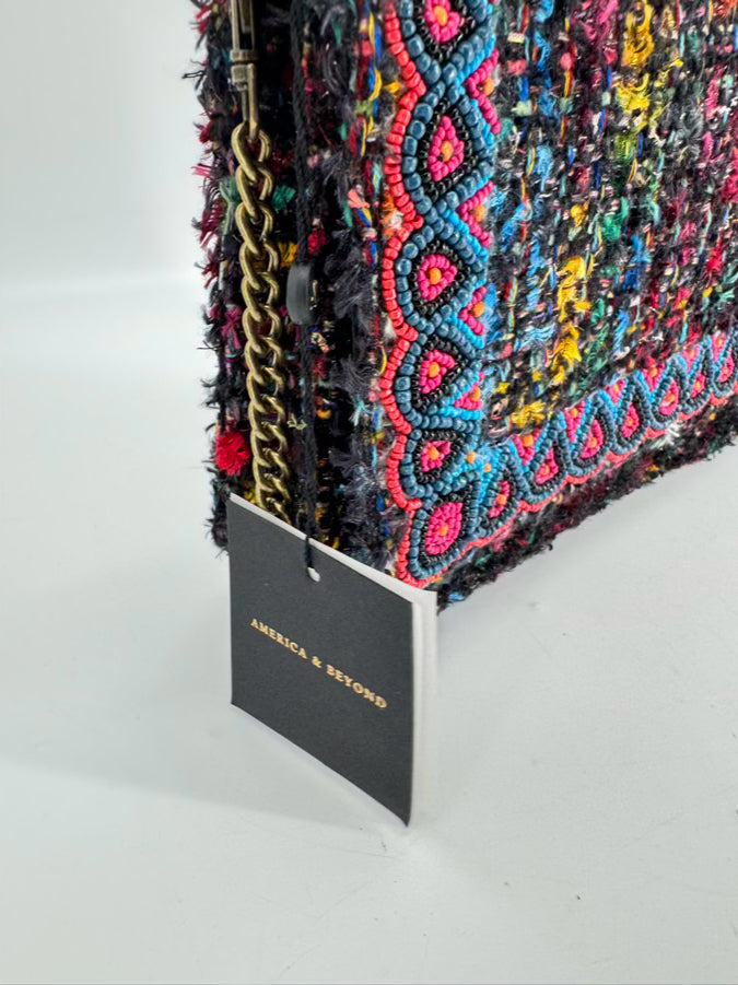 AMERICA & BEYOND Black & Multicolor Tweed Crossbody Bag NWT