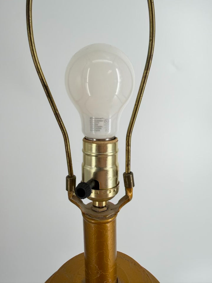 Black & Gold Column Pair Of Lamps w/ Rams Head Design No Shades