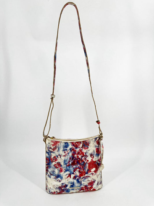 BRAHMIN Blue, Red & White Embossed Leather Crossbody Bag