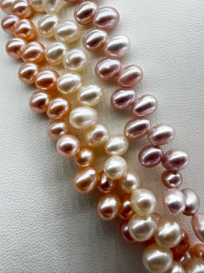 Fresh Water Pearls Three Strands Necklace w/ 585 Clasp
