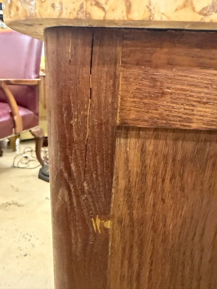 Light Oak Pair of End Tables w/ Stone Top