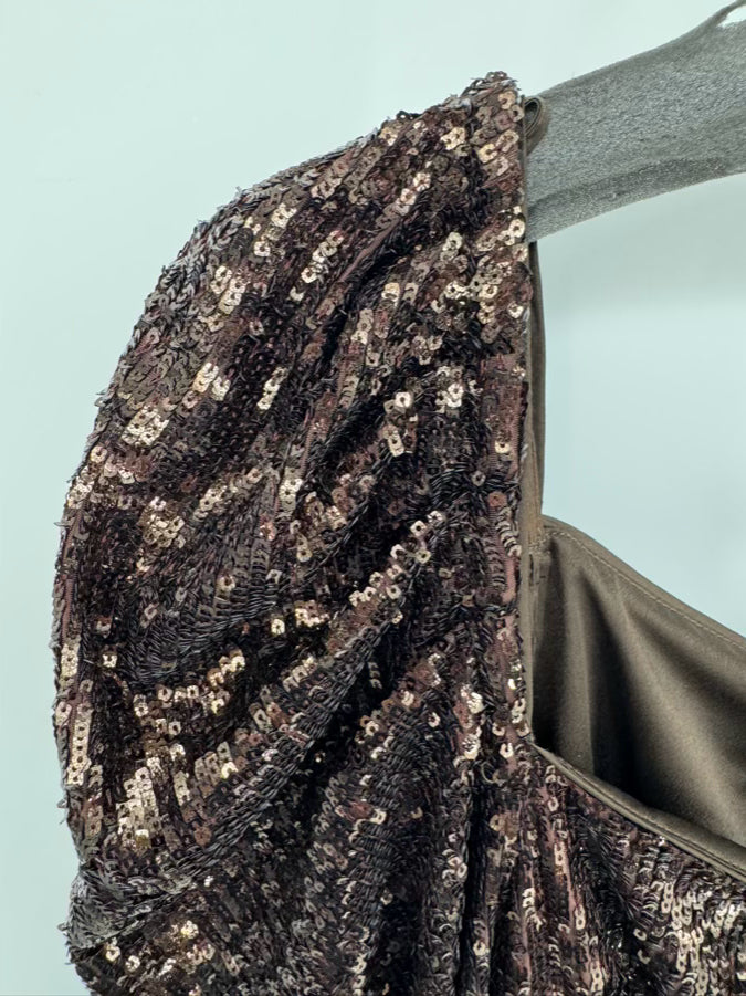 JONATHAN SIMKHAI Size 8 Brown Sequin Long Sleeve Top NWT