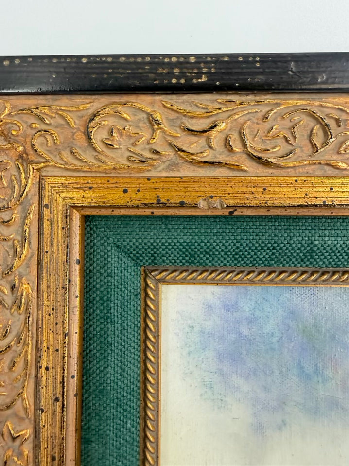 VINTAGE La Seine A Giverny Hazy Landscape Scene Reprint in Green & Gold Frame