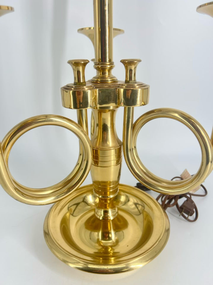 Brass Bouillotte French Horns Lamp w/ Red Shade